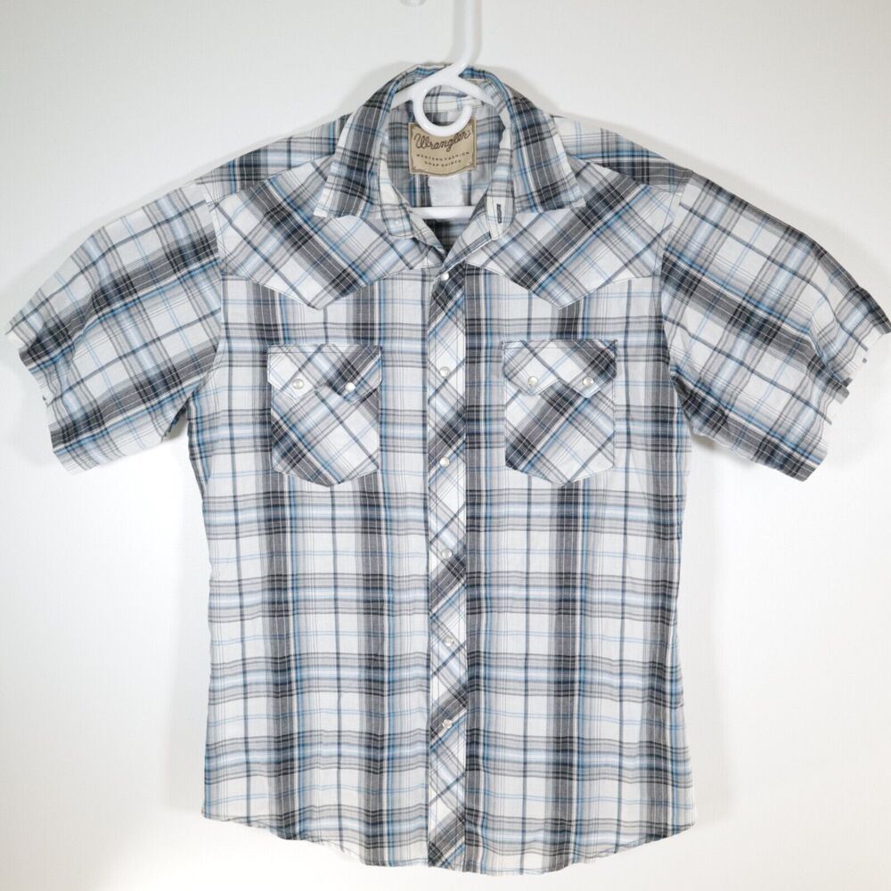 Wrangler Western Fashion Men's Pearl Snap Shirt Plaid Short Sleeve‎ Large